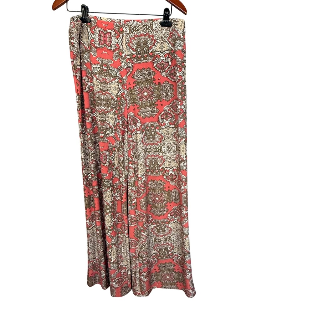 Chico's Paisley Wide Leg Pants Women's Size 1 Coral Beige Boho Lounge